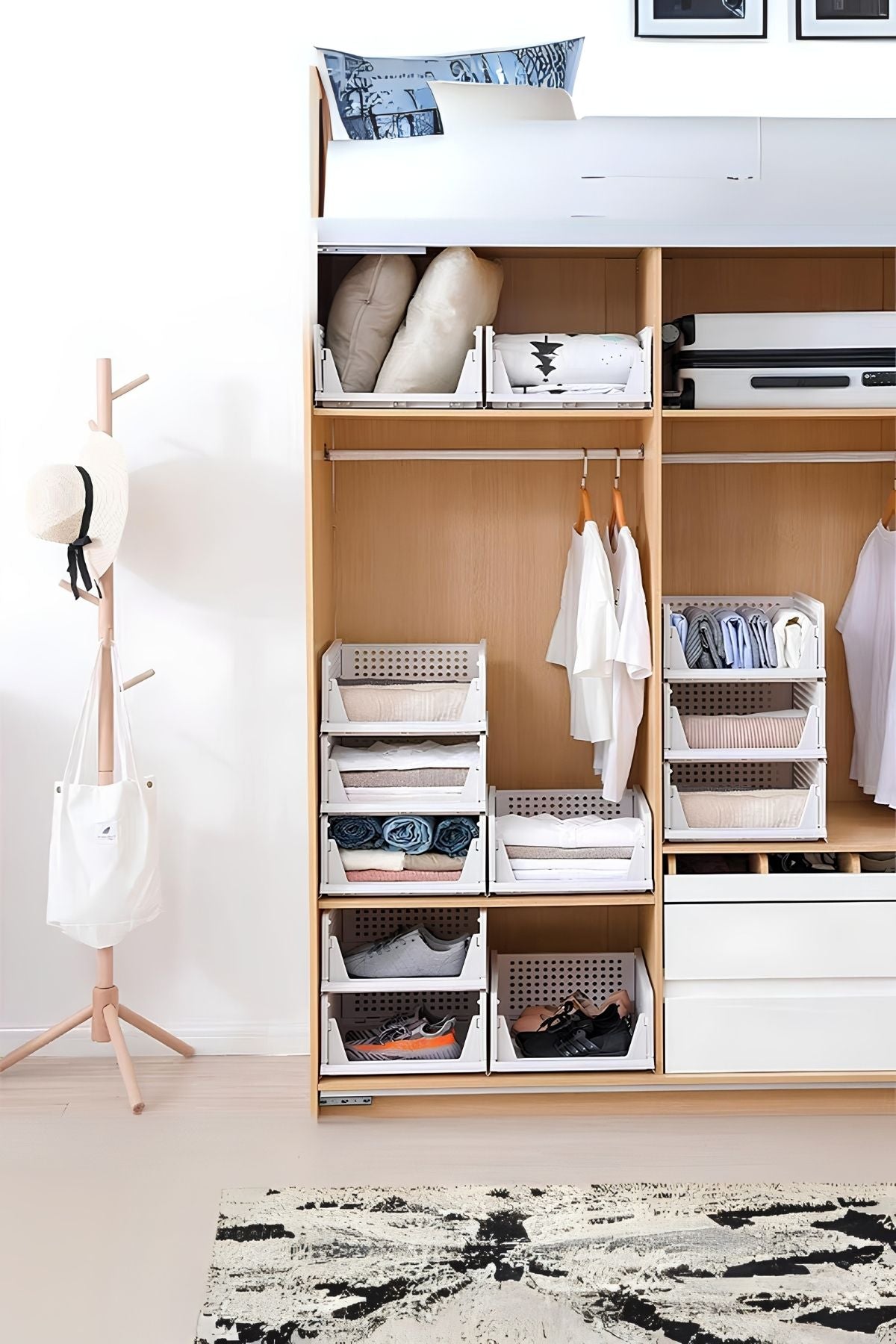 3'lü Beyaz Modüler Raf Seti – Kayar Mekanizmalı Dolap İçi Düzenleyici