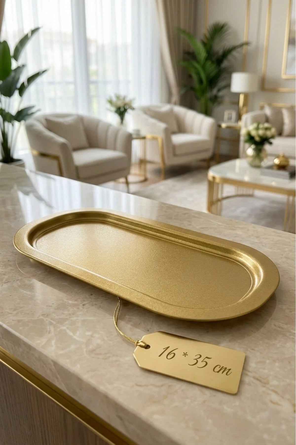 2 Parça Baton Gold Renk Metal Sunum Tepsisi, Altın Renk Servis Tepsisi, Sunumluk
