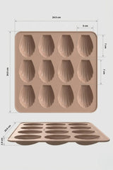 12 Gözlü Silikon Deniz Kabuğu Kek Kalıbı – Mini Kabuk Desenli, Yapışmaz Fırın Kalıbı 24,5 x 24,5 cm