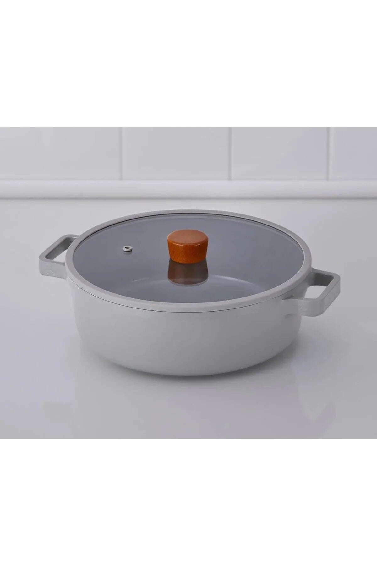 Fika Cam Kapaklı Alüminyum Sığ Tencere 30cm Gri Mutfak 1 Adet