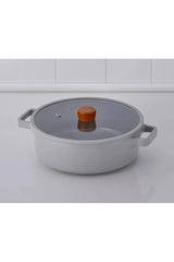 Fika Cam Kapaklı Alüminyum Sığ Tencere 30cm Gri Mutfak 1 Adet