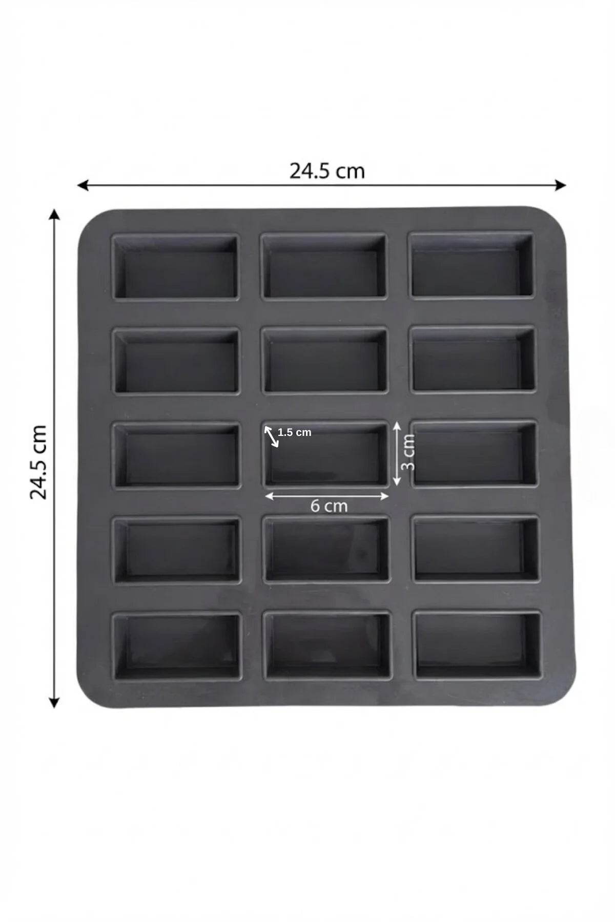 15 Gözlü Silikon Mini Kek Kalıbı – Dikdörtgen Mini Baton Kalıp, Yapışmaz (24,5 x 24,5 cm)