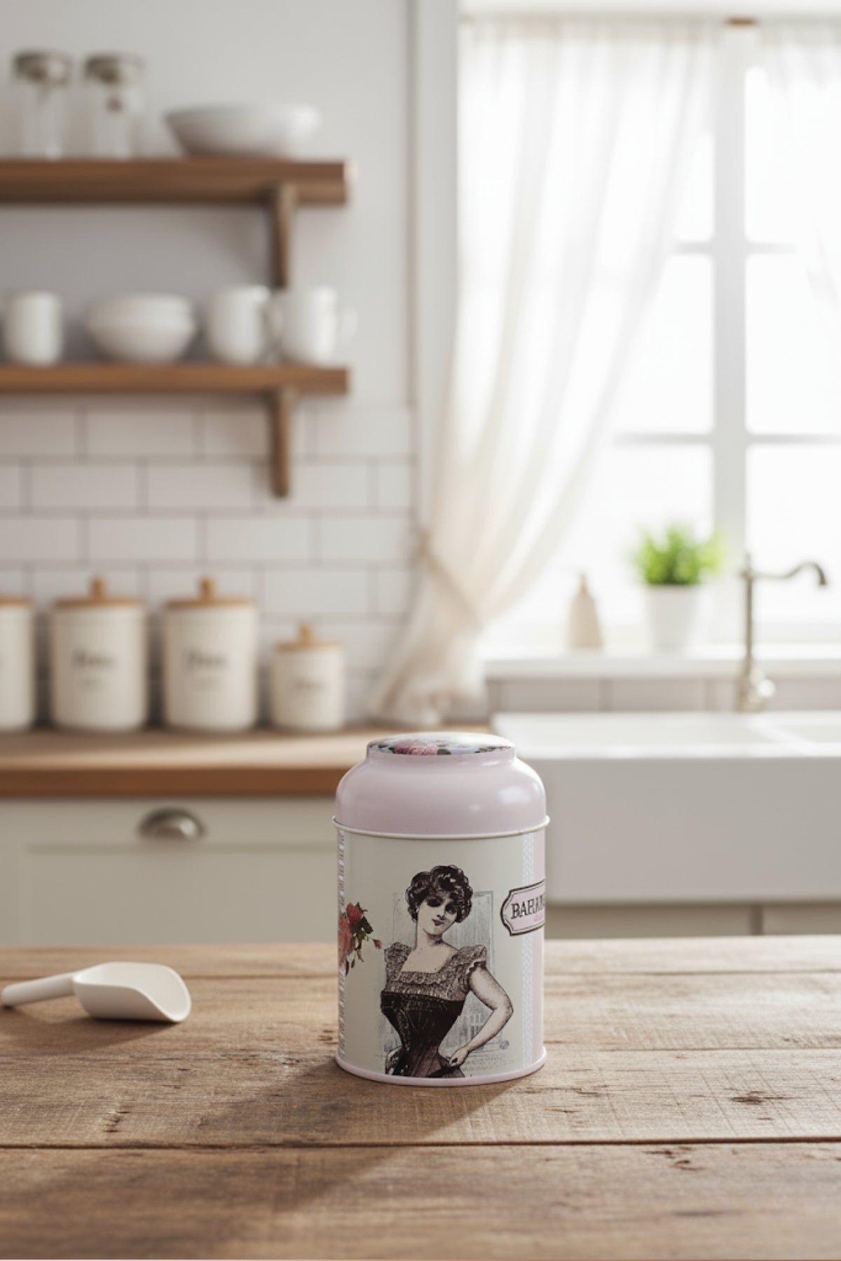 Evle yuvarlak kutu, kubbe kapak, 9 cm çap, 11 cm yükseklik, mutfak dekorasyonu