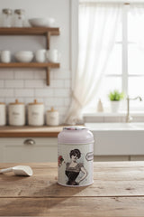 Evle yuvarlak kutu, kubbe kapak, 9 cm çap, 11 cm yükseklik, mutfak dekorasyonu