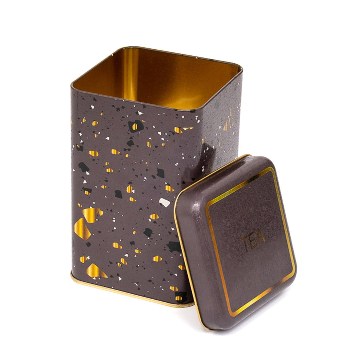 Evle Er022-7a Elegance Coffee Desenli Kare Metal Saklama Kabı 11x11 Cm
