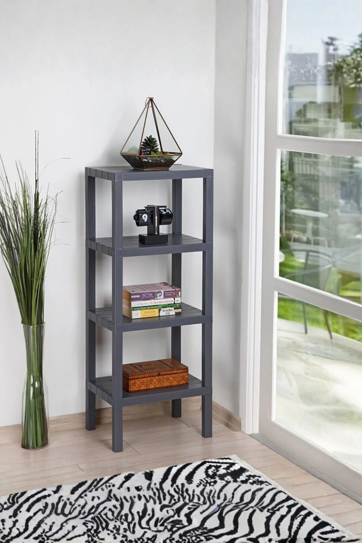 Çok Amaçlı 4 Katlı Antrasit Raf, Banyo Rafı, Mutfak Rafı, Saksılık