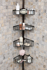 Paslanmaz Aluminyum 4 Raflı Yaylı Banyo Köşe rafı Siyah