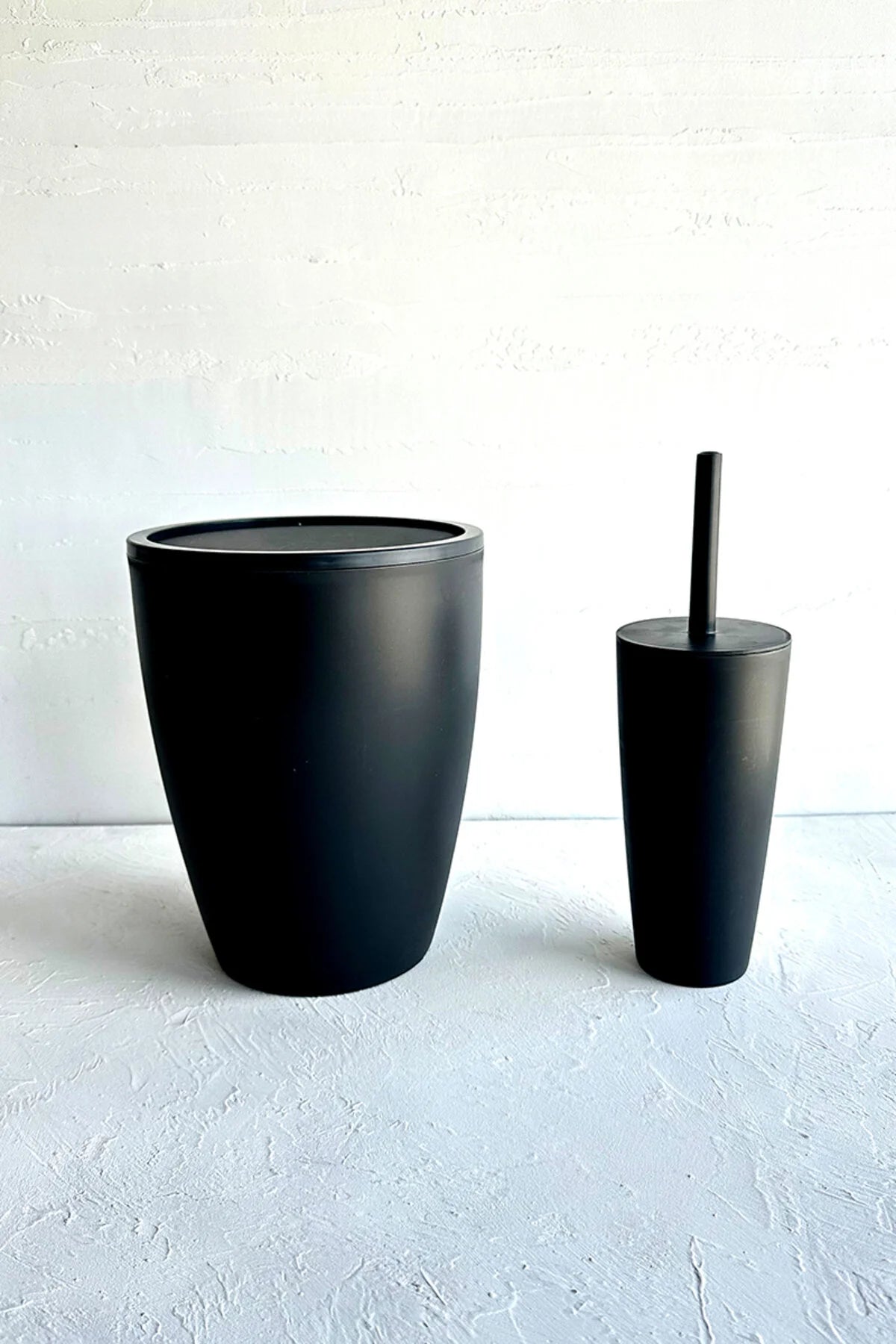 Pure 2'li Banyo Seti Çöp Kovası + Tuvalet Fırçası Siyah