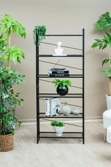 6 Raflı Metal Kitaplık, Modern Dekoratif Raf Ünitesi, Salon ve Ofis için Dosya Dolabı Standı