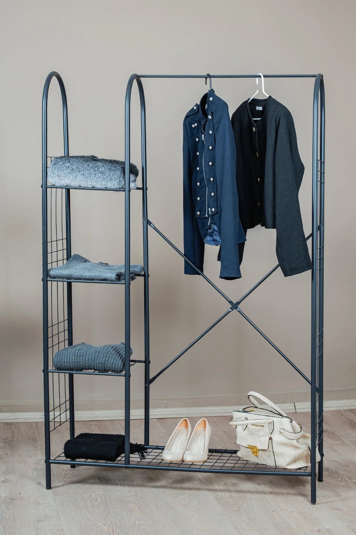 Çok Amaçlı Ayaklı Askılık 5 Raflı Elbise Standı Yatak Odası Düzenleyici Portmanto