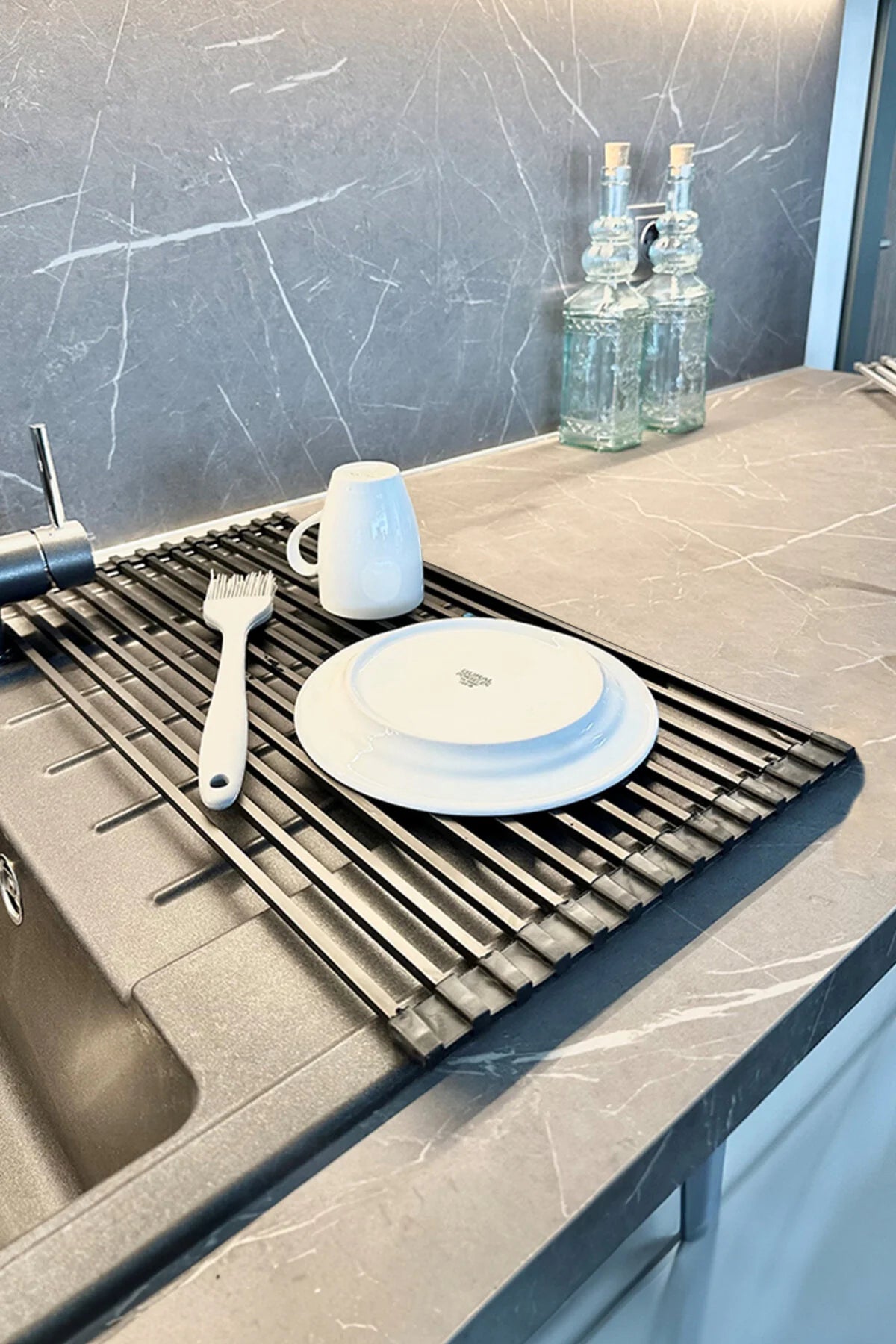 Lavabo Üstü Katlanabilen Bulaşıklık Paslanmaz Aluminyum - Siyah