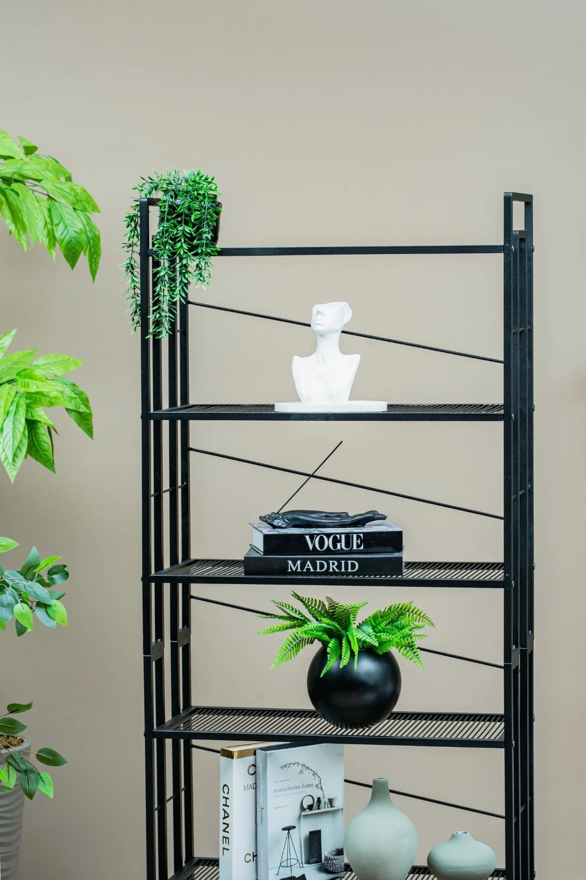 6 Raflı Metal Kitaplık, Modern Dekoratif Raf Ünitesi, Salon ve Ofis için Dosya Dolabı Standı