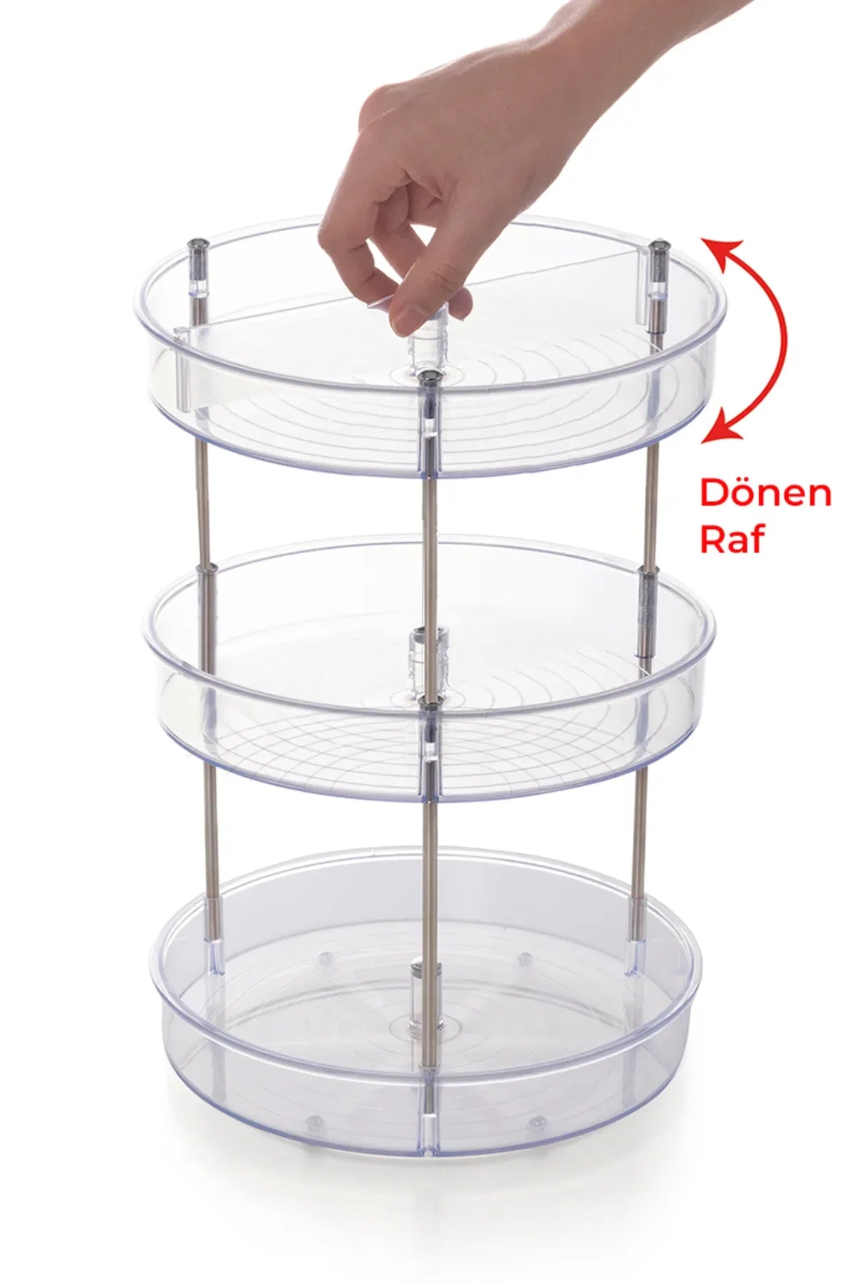 Elpida Üç Katlı Döner Raf Banyo Mutfak Makyaj Düzenleyici - Şeffaf