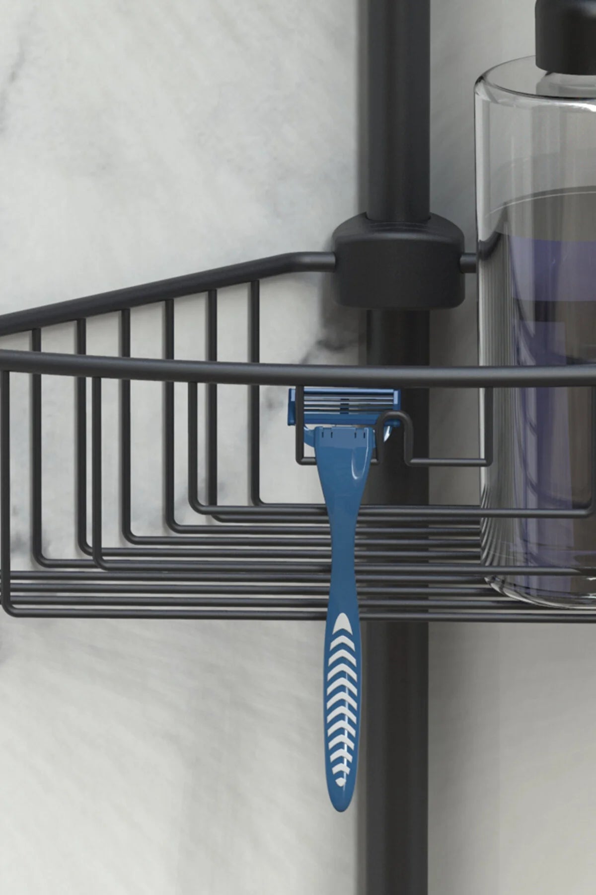 Paslanmaz Aluminyum 4 Raflı Yaylı Banyo Köşe rafı Siyah