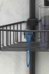 Paslanmaz Aluminyum 4 Raflı Yaylı Banyo Köşe rafı Siyah