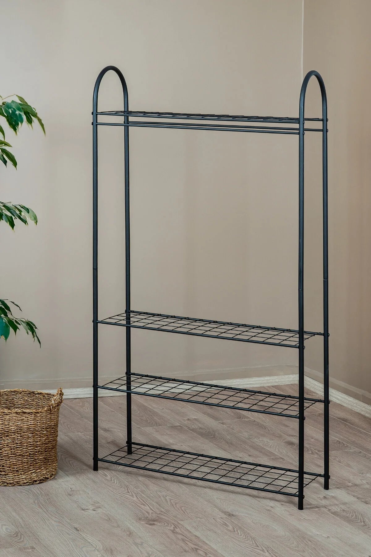 Metal Ayaklı Askılık, 4 Raflı Elbise Askılığı, Yatak Odası Antre için Modern Açık Gardırop