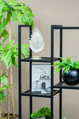 Çok Amaçlı Kademeli Metal Raf, 12 Gözlü Kitaplık ve Saksı Standı, Siyah Organizer Ünite