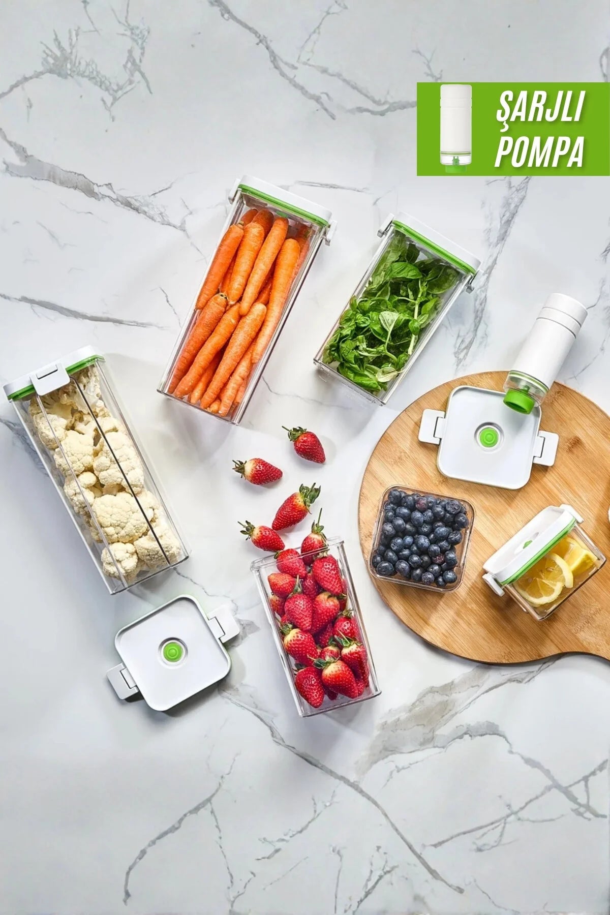 Şarjlı Vakum 6 Parça Saklama Kabı Seti 2 lt + 1,3 lt + 0,5 lt