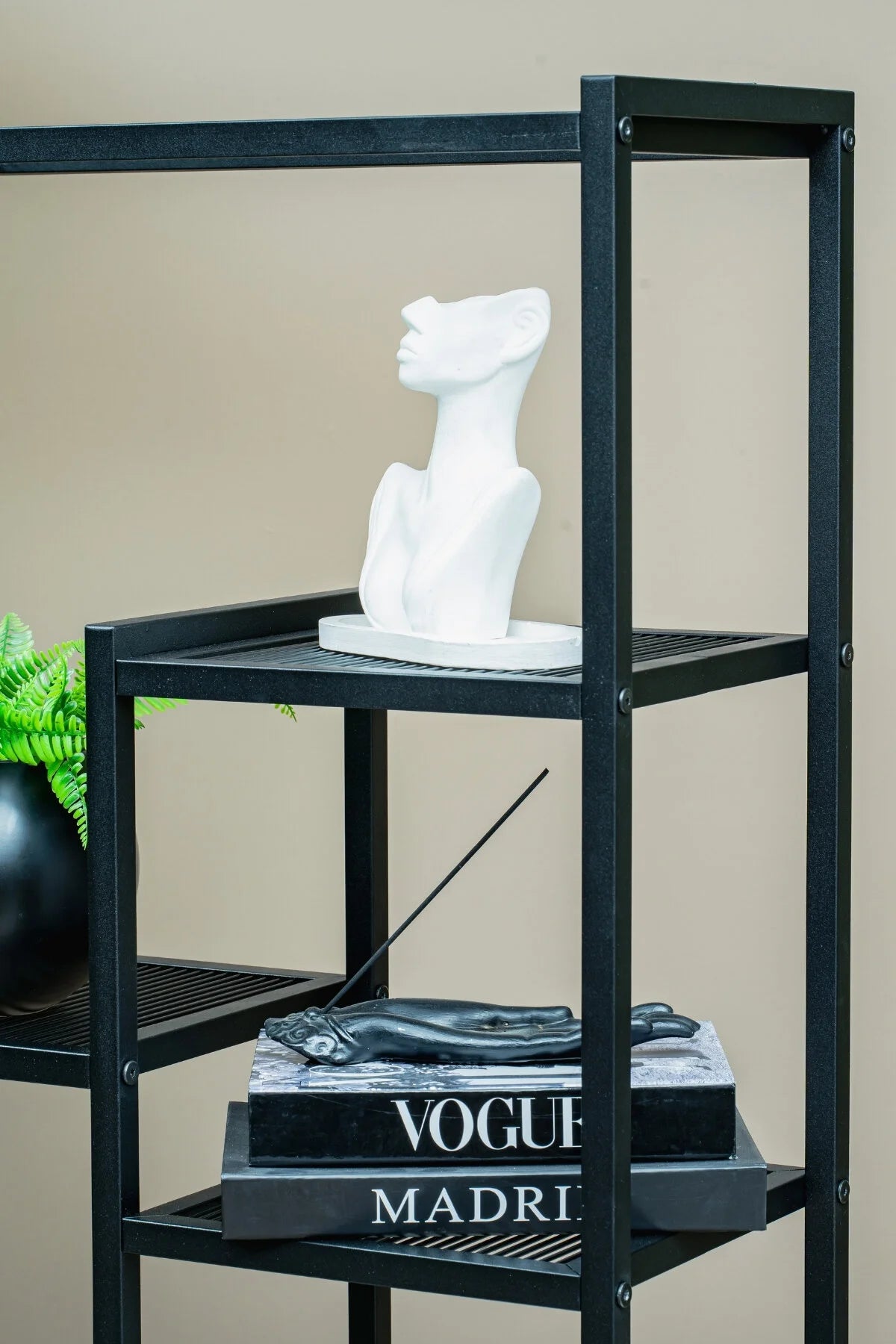 Çok Amaçlı Kademeli Metal Raf, 12 Gözlü Kitaplık ve Saksı Standı, Siyah Organizer Ünite