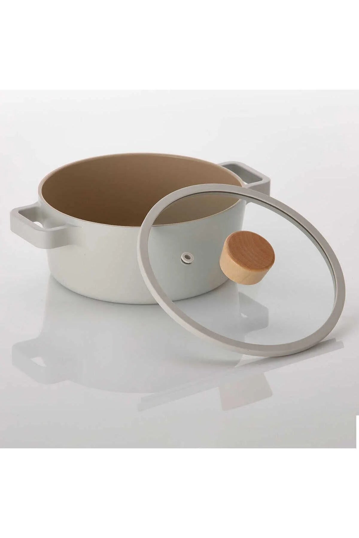 Fika Alüminyum Döküm Tencere Cam Kapaklı 18Cm, Bej