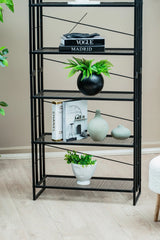 6 Raflı Metal Kitaplık, Modern Dekoratif Raf Ünitesi, Salon ve Ofis için Dosya Dolabı Standı