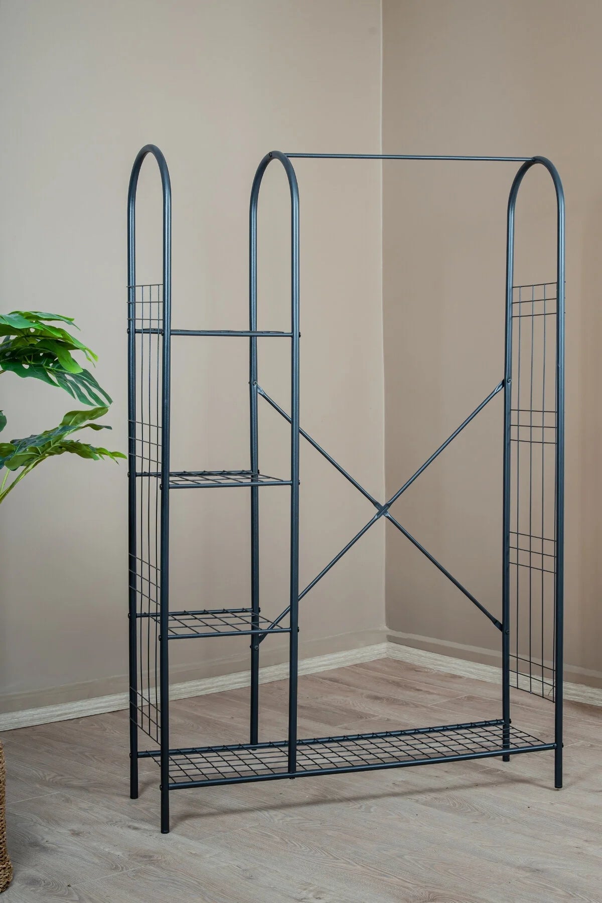 Çok Amaçlı Ayaklı Askılık 5 Raflı Elbise Standı Yatak Odası Düzenleyici Portmanto