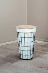 Dekoratif Yuvarlak Çamaşır Sepeti Metal Gövdeli Bez Torbalı Kirli Sepeti