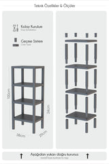 Çok Amaçlı 4 Katlı Antrasit Raf, Banyo Rafı, Mutfak Rafı, Saksılık