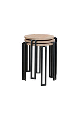 3'lü Zigon Sehpa Takımı, Modern Metal Ayaklı Yuvarlak Yan Sehpa, Ahşap Tablalı Orta Sehpa