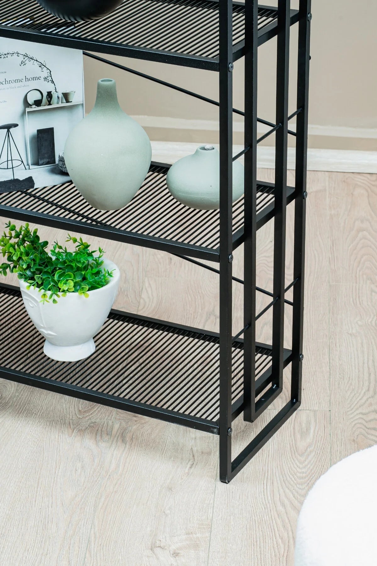 6 Raflı Metal Kitaplık, Modern Dekoratif Raf Ünitesi, Salon ve Ofis için Dosya Dolabı Standı