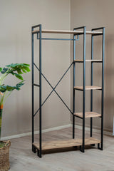 Çok Amaçlı Ayaklı Askılık, 5 Raflı Geniş Kapasiteli Elbise Dolabı, Modern Portmanto ve Kitaplık