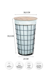 Dekoratif Yuvarlak Çamaşır Sepeti Metal Gövdeli Bez Torbalı Kirli Sepeti