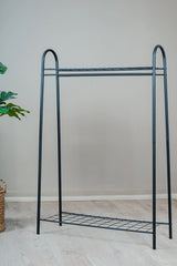 Metal Elbise Askılığı, Çift Raflı Ayakkabılıklı Modern Ayaklı Askılık, Yatak Odası Antre Portmanto