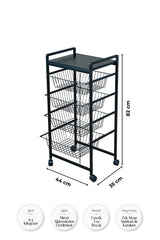Metal Gövdeli 4 Sepetli Tekerlekli Mutfak Rafı, Patates Soğan Sebzeliği, Siyah Organizer Stand