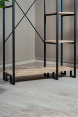 Çok Amaçlı Ayaklı Askılık, 5 Raflı Geniş Kapasiteli Elbise Dolabı, Modern Portmanto ve Kitaplık