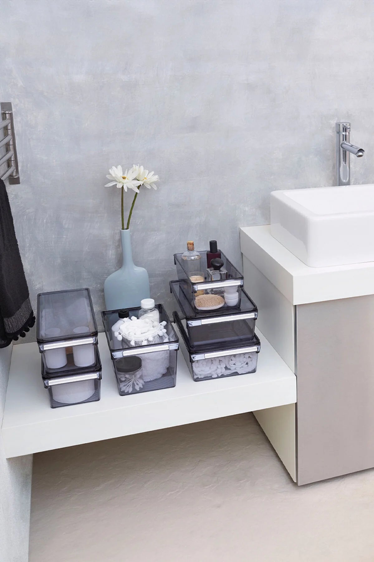 Prima Nova Kapaklı Banyo Mutfak Düzenleyici Şeffaf Siyah 165*178*160 Mm