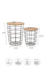 2'li Kedi Yuvalı Sepet Sehpa Takımı, Minderli Metal Orta Sehpa, Ahşap Tablalı Kedi Yatağı