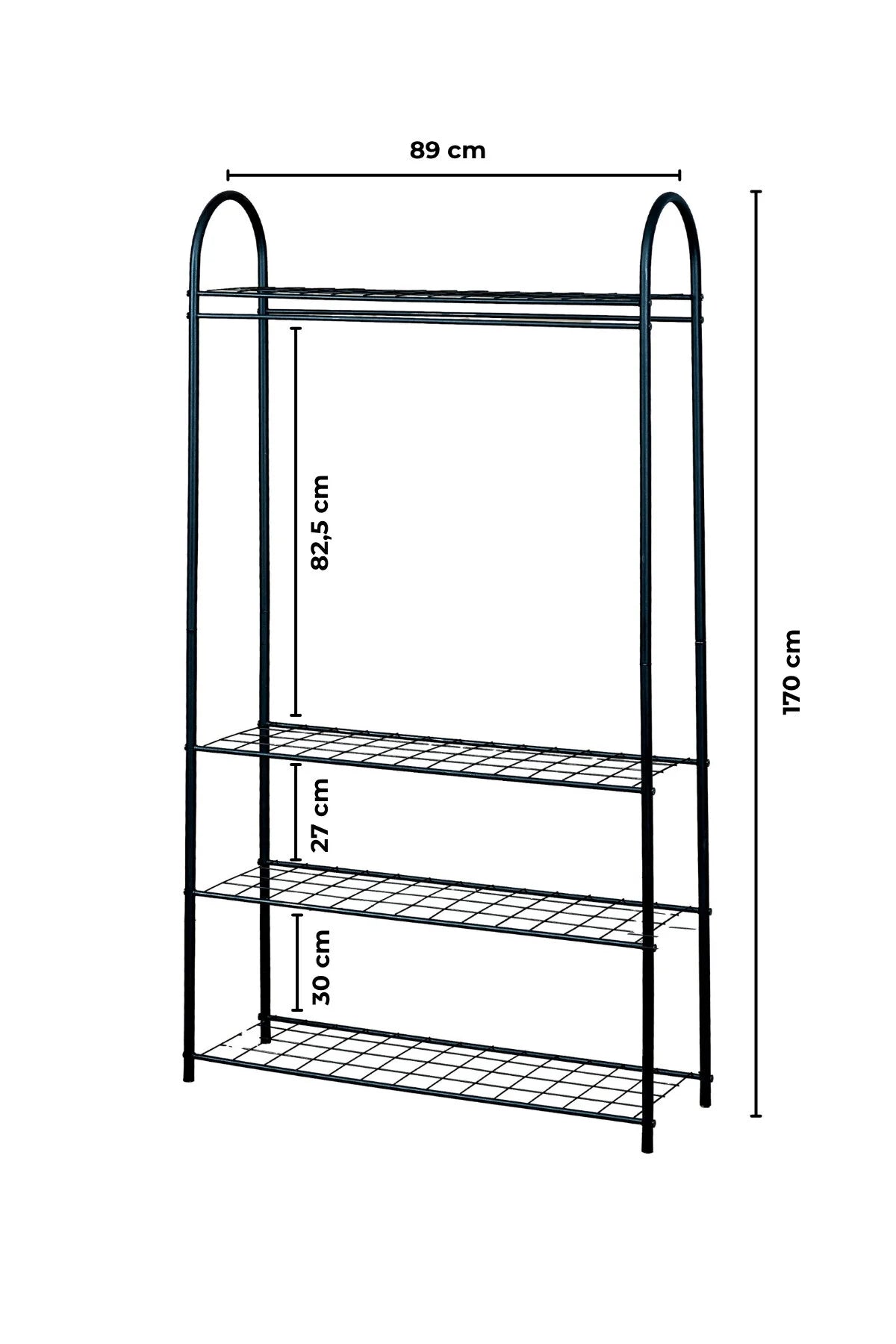 Metal Ayaklı Askılık, 4 Raflı Elbise Askılığı, Yatak Odası Antre için Modern Açık Gardırop
