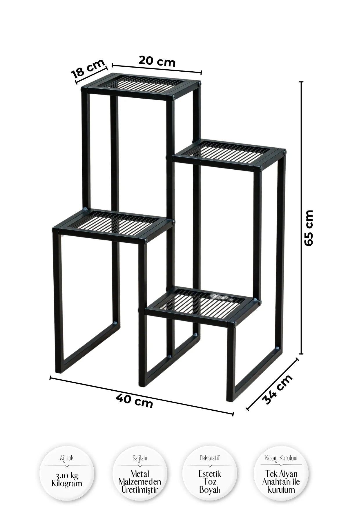 4 Katlı Kademeli Metal Çiçeklik, Modern Saksılık, Balkon ve Salon için Dekoratif Saksı Standı