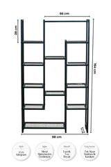 Çok Amaçlı Kademeli Metal Raf, 12 Gözlü Kitaplık ve Saksı Standı, Siyah Organizer Ünite
