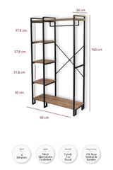 Çok Amaçlı Ayaklı Askılık, 5 Raflı Geniş Kapasiteli Elbise Dolabı, Modern Portmanto ve Kitaplık