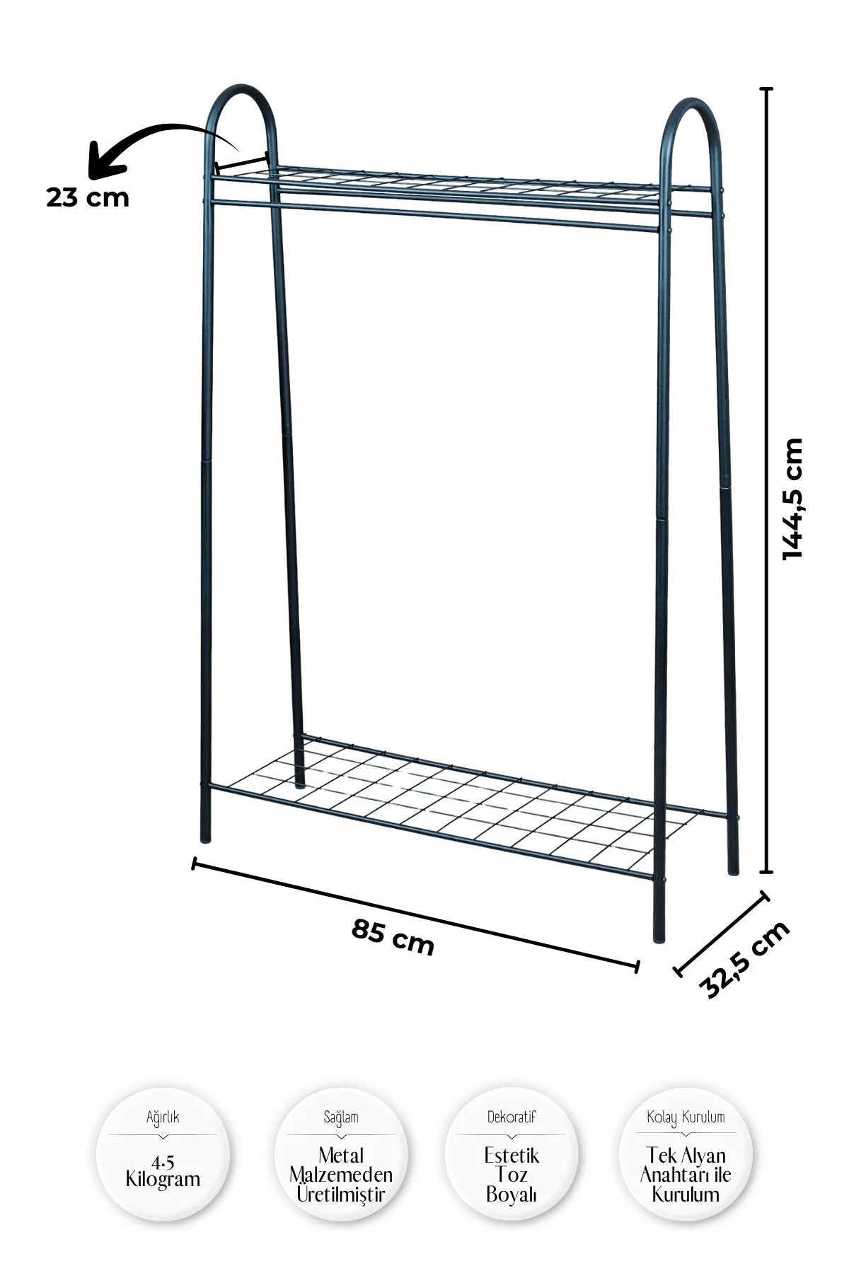 Metal Elbise Askılığı, Çift Raflı Ayakkabılıklı Modern Ayaklı Askılık, Yatak Odası Antre Portmanto