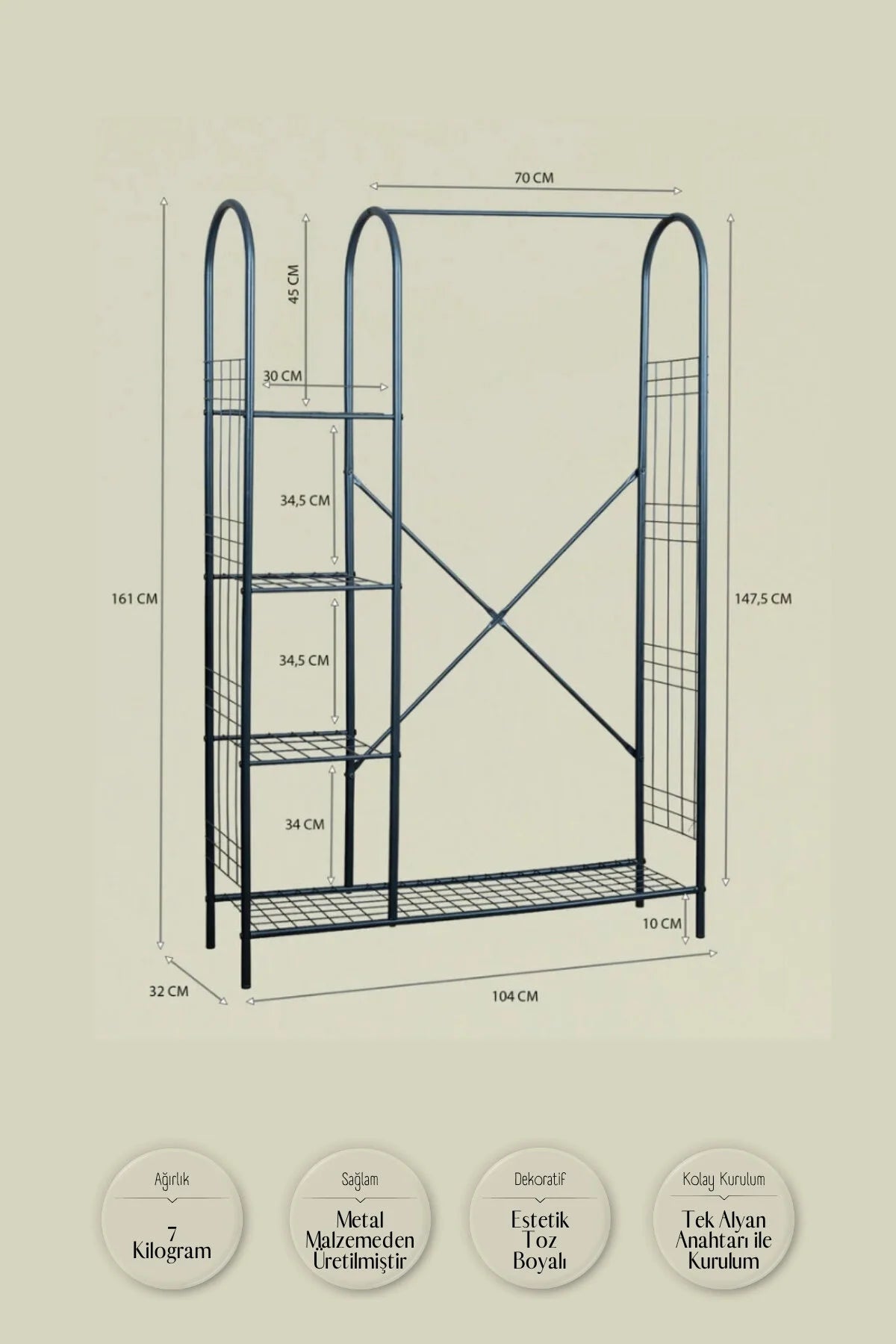 Çok Amaçlı Ayaklı Askılık 5 Raflı Elbise Standı Yatak Odası Düzenleyici Portmanto