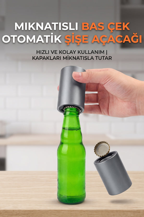 Evle Mıknatıslı Bas Çek Otomatik Şişe Açacağı Pratik Otomatik Profesyonel Kola Soda Şişe Açacağı