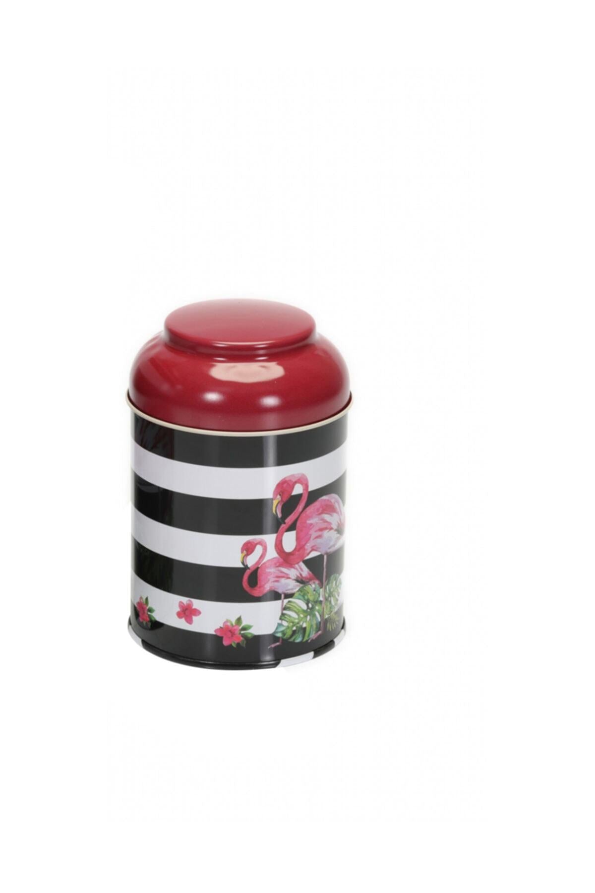 Yuvarlak kutu, kırmızı kubbe kapak, flamingo desenli, 0,6 lt hacim